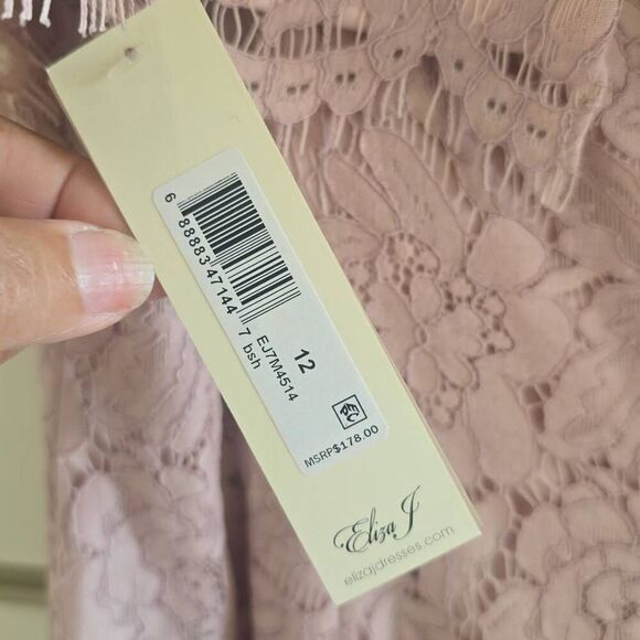 Eliza J Blush Pink Eyelash Lace, Off the Shoulder Sheath Dress, NWT, Sz. 12 - Picture 5 of 8